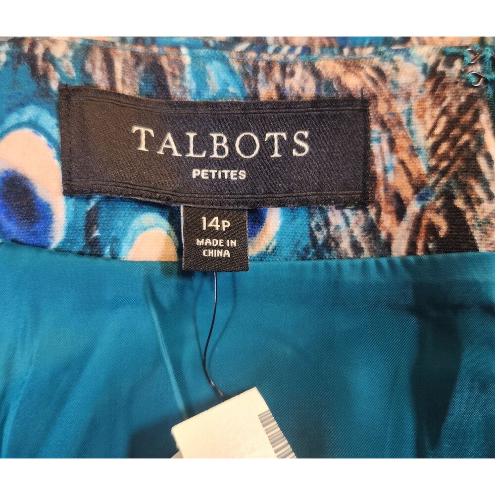 Talbots Women's 14P Petite Peacock Feather Animal Print Boho 90s Pencil Skirt - Picture 8 of 12